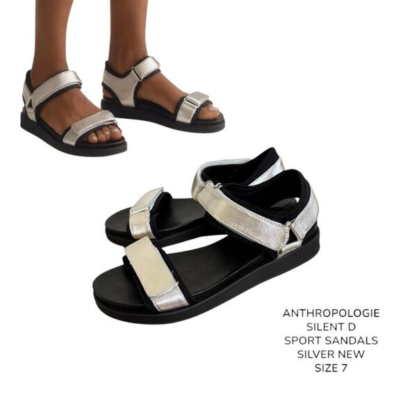 ANTHROPOLOGIE SILENT D SPORTY SANDALS SILVER SIZE 7 NEW. - Picture 1 of 8